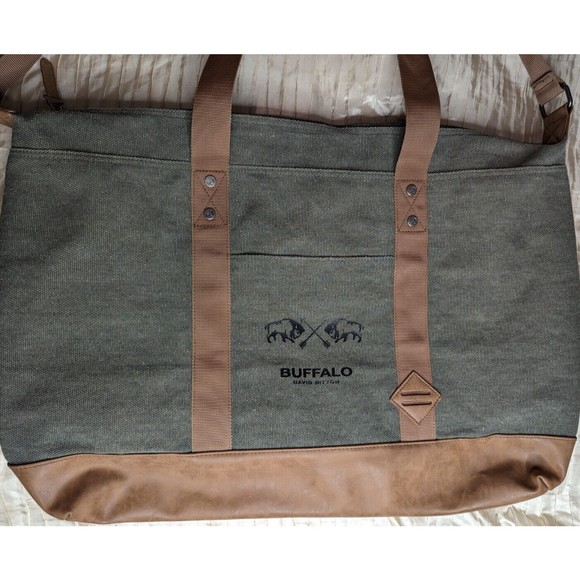 BUFFALO DAVID BITTON DUFFLE BAG, Large, Green With Leather Bottom and handles. - Picture 3 of 13